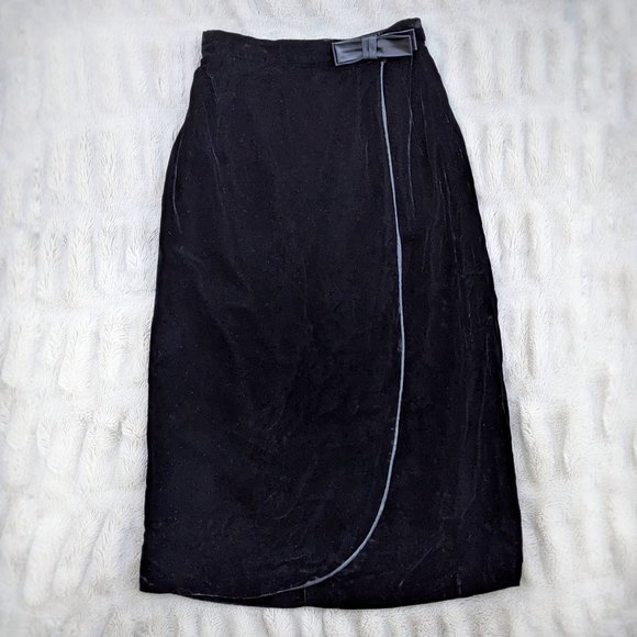 VINTAGE RARE 50s Black Velvet Satin Bow I. Magnin Midi Pencil Skirt, Size 0 / 00